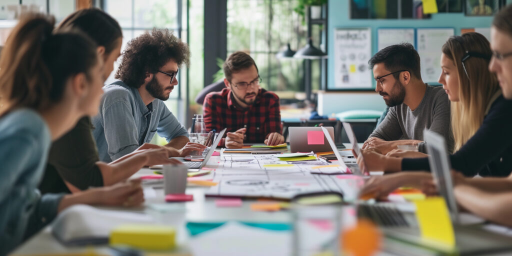Team strategizing digital marketing content role for success